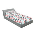 thumbnail image 2 of Ambesonne Tropical Fitted Sheet & Pillow Sham Set, Stamped Minimal Backdrop, Twinxl, Turquoise White Coral, 2 of 2