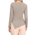 thumbnail image 3 of Camiseta de punto de manga larga INSPIRE CHIC para mujer, cuello barco, dobladillo irregular, manga larga, camiseta casual, talla M, color caqui, 3 of 6