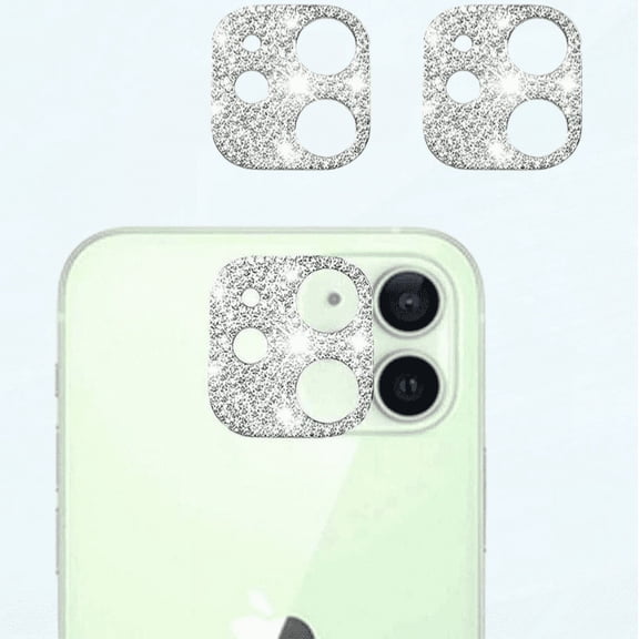 [2 Pack] Bling Crystal Camera Lens Protector for iPhone 11/iPhone 12 Mini, Glitter Diamond Rear Camera Cover 3D Bling Diamond Lens Cover(iPhone 11/12 Mini-Silver)
