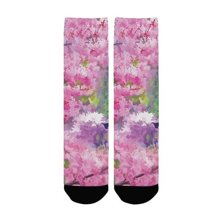 

House Decor Collection Landscape with Sakura Flower Distant Mountain Japanese Pavilion Image Print F Women s Custom Socks (Made In USA)
