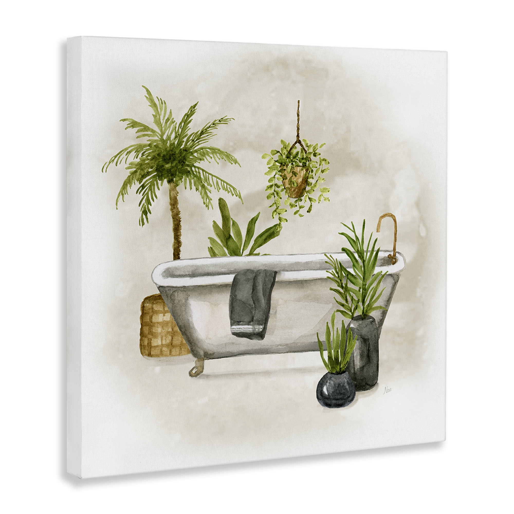 Stupell Industries Plant Filled Bathroom Bath & Laundry Painting Wrapped Canvas Art Print Wall Art, 30 x 30