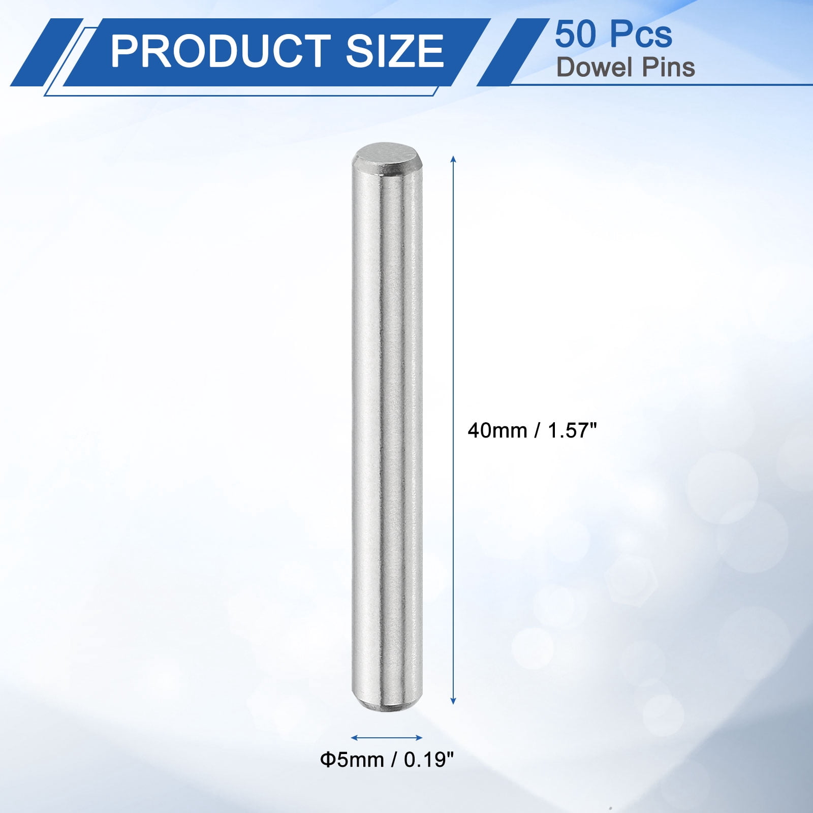 50Pcs 5mm x 40mm Dowel Pins, 304 Stainless Steel Shelf Support Peg Pin, Silver