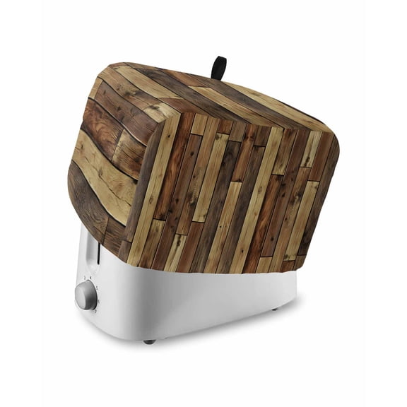 Fsddascl Brown Wooden Grain Toaster Cover 2 Slice, Small Kitchen Appliance Covers, Farmhouse Vintage Stitching Art Toaster Oven Cover with Loop, Bread Machine Cover Polyester Dust Cover Protection