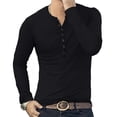 thumbnail image 2 of Defitshape Men's Long Sleeve Henley Shirt Soft Basic Fall Top T Shirt Crewneck Home Black Small, 2 of 3