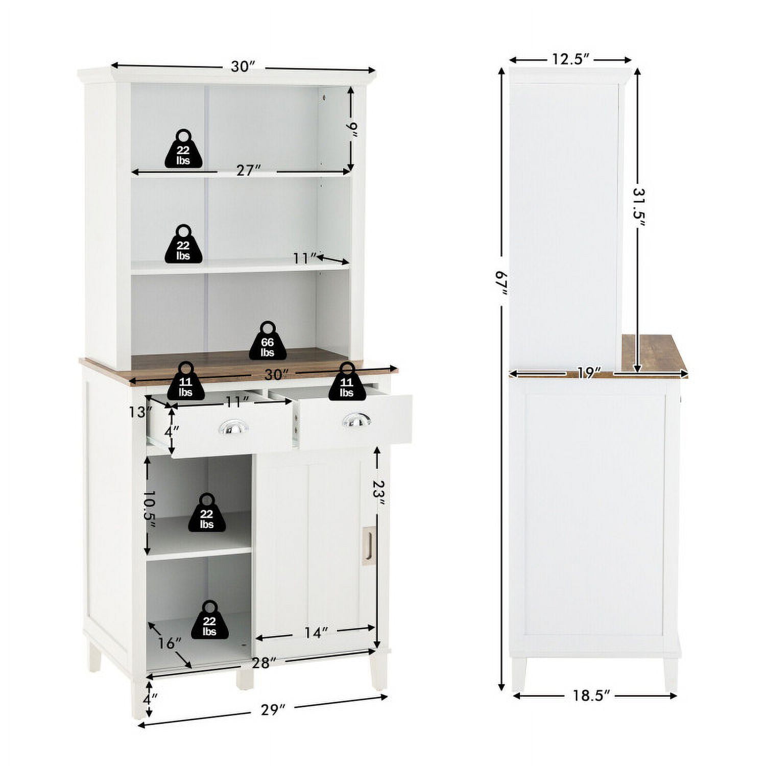 Finihen Kitchen Storage Cabinet, Buffet Sideboard, Freestanding Kitchen Pantry with Hutch Sliding Door and Drawer, for Dining Room, Kitchen, Living Room, White Finihen Kitchen Storage Cabinet, Buffet Sideboard, Freestanding Kitchen Pantry with Hutch Sliding Door and Drawer, for Dining Room, Kitchen, Living Room, White