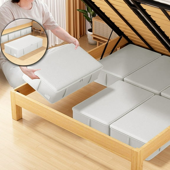 VQPeo Storage Organiser Bins with Lid, Under Bed Storage Containers, Under Bed Clothes Organizer Basket, Garment Storage Boxes, Under Bed Storage Bins for Clothes, Blankets, Sheets, Shoes