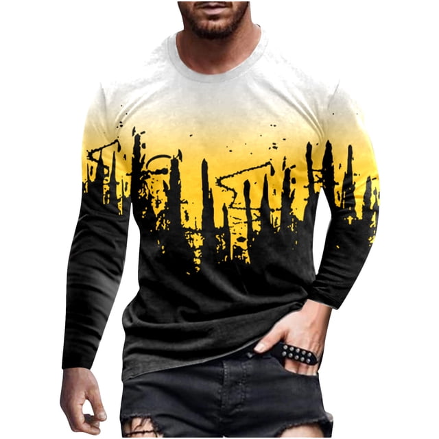 Chandail à Manches Longues pour Hommes Mode Décontractée Col Rond Chandail à Enfiler Imprimé T-Shirt à Manches Longues Blouse