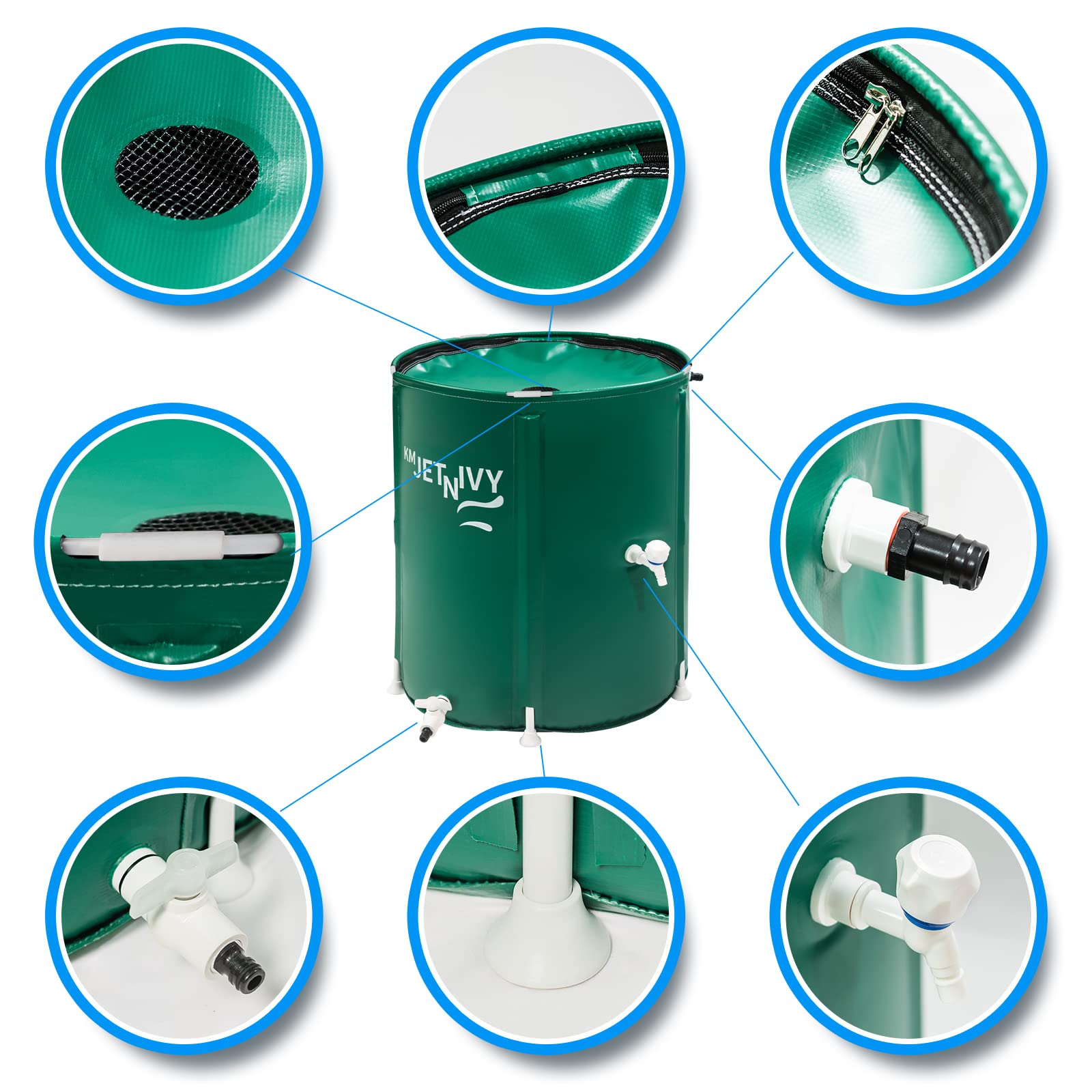 KMJETNIVY Rain Barrel Upgrade Anti-Collapse Collapsible Rainwater Collection System,Portable Water Storage Tank,Garden Water Catcher(Green,50G)