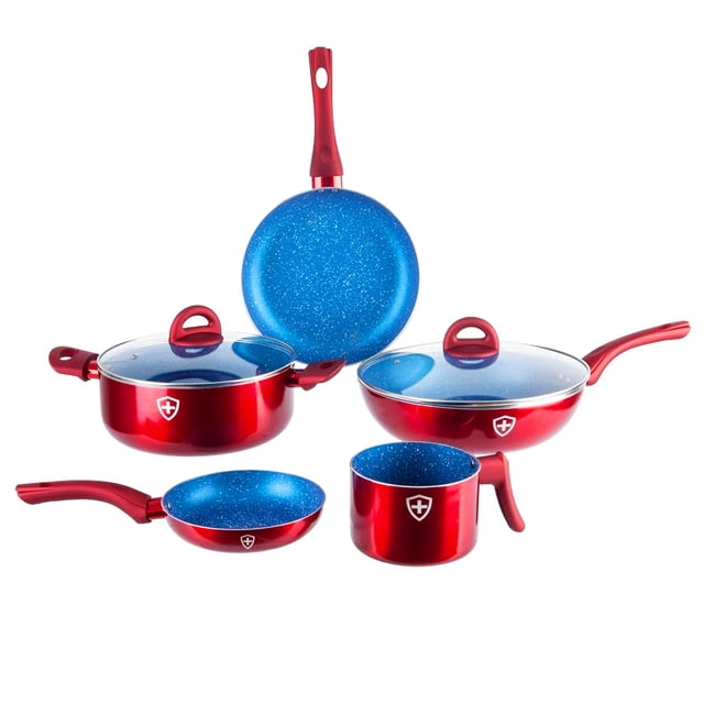 Bateria de Cocina HSM Homes Market Recubrimiento antiadherente Cerámica Mármol 7pz SSBAT7A