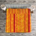 thumbnail image 3 of Ambesonne Orange Quilted Bedspread Set 3 Pcs, Vertical Stripes Floral, Queen Size, Orange Yellow, 3 of 3