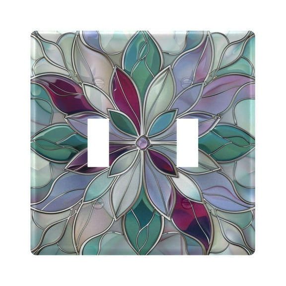 2 Gang Light Switch Cover Plate Violet Red Floral Stained Glass Wall Plate Decorate Electrical Outlet Cover Plates 4.56”x4.48”