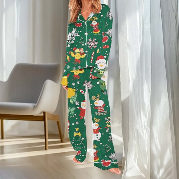Uaswgudfs Women's Floral Long Sleeve Pajama Set Casual Loose Comfort Sleepwear, 2Pc Loungewear Collar & Button Front