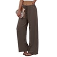 thumbnail image 3 of Wide Leg Pants for Women Drawstring Elastic Waist Trousers with Pockets Summer Vacation Clothes Brown XL, 3 of 9