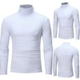 thumbnail image 3 of T-shirt Solid Color Long Sleeve Cotton Men Turtleneck Slim Basic Top for Spring, 3 of 7