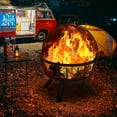 thumbnail image 7 of 35 Inch Wood Burning Fire Pit with BBQ Grill, Heavy Duty Fire Pits Ball for Outside with Spark Screen & Removable Ash Pan, Outdoor firepit & Fireplace for Bonfire in Garden, Yard, 7 of 7