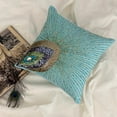 thumbnail image 2 of The HomeCentric Aqua Blue Pillow Cover Peacock Feather Sequins Beaded Sparkly Glitter Pillow Cover Pillow Cover Pack of 2 14x14 inch (35x35 cm) Square Silk Pillow Cover Couch Floral - Peacock Grace, 2 of 12