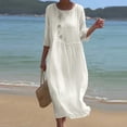 thumbnail image 3 of Robe Vintage pour Femmes Broderie Florale Robe de Plage Manches Courtes Col Rond Coton et Lin Boho Robes Été FJH FJH, 3 of 6
