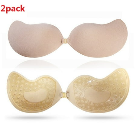 

2 Pairs Sticky Bra Backless Strapless Push up Bras for Women Invisible Adhesive Bra for Large Breasts Beige