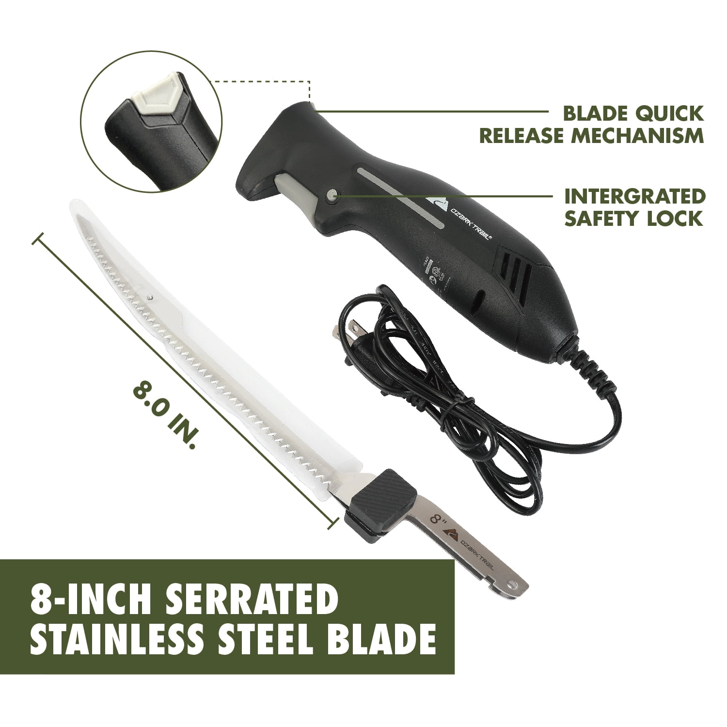Ozark Trail Electric Fillet Knife – 8” Stainless Steel Blade with Powerful Motor