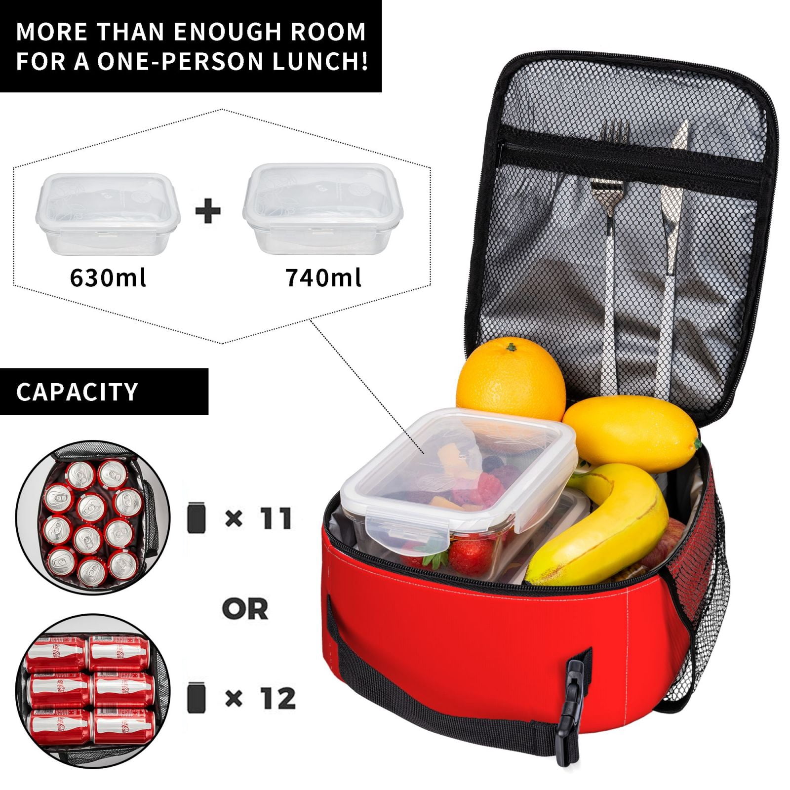 Lunch Bag For Women Men Insulated Portable Lunch Box Bento Box Office Picnic Travel Cooler Bag Red