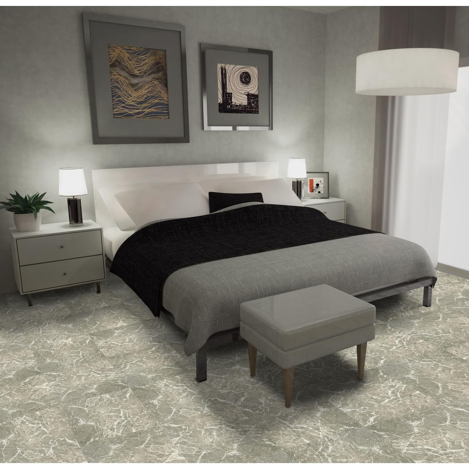 Nexus Self Adhesive 12-inch Vinyl Floor Tiles  20 - 12" X Grey Marble Peel & Stick Diy Flooring For Kitchen Dining Room Bedrooms Bathrooms By Home Decor