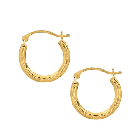 10K Yellow Gold Tubular Hoop Round Hoop Fancy Earrings