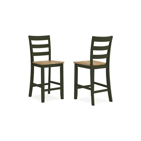 Signature Design by Ashley Gesthaven Solid Wood Frame Counter Height Barstool, Set of 2, Green/Natural