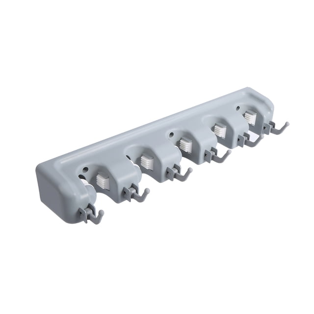 Organizador de pared para escobas, cepillos y trapeadores (5 posiciones y 6 ganchos)