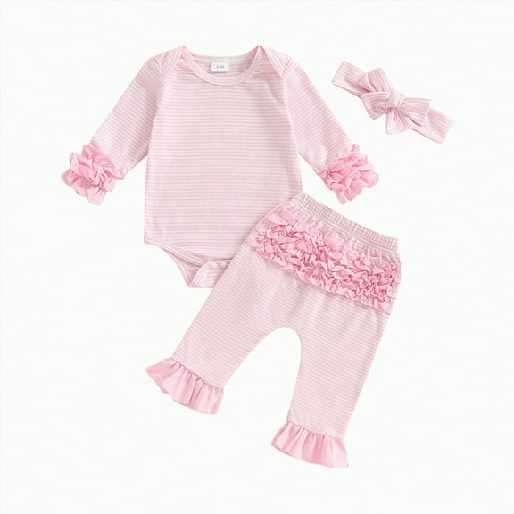 TOWED22 Baby Girl Fall Outfits Long Sleeve Ruffled Ribbed Knit Romper Daisy Print Pants Winter Clothes 3 6 9 12 18 Months(Pink,9-12 M)