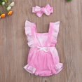thumbnail image 2 of Summer 2Pcs Newborn Baby Girls Outfits Sleeveless Gradient Ruffled Romper + Headband Clothes Set, 2 of 4