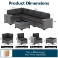 thumbnail image 6 of ELPOSUN Outdoor Sectional Furniture Set 6-Piece Gray Rattan Wicker Conversation Sofa Set with Glass Top Table and Thick Cushion,Black Cushions, 6 of 8