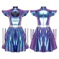thumbnail image 3 of iiniim Womens Metallic Shiny Space Suit Flight Skater Dress with Gloves Outfit Alien Robot Blue L, 3 of 7