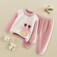 thumbnail image 4 of Lovskoo 5M-5T Little Boys Girls Coral Velvet Pajamas Fall and Winter Thickened Warm Home Clothes Kids Baby Flannel Clothes Pink, 4 of 6