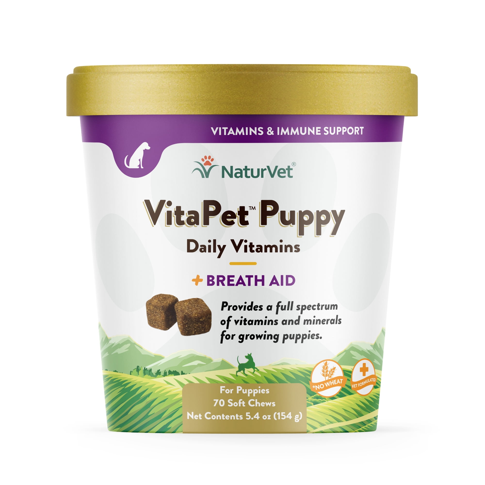NaturVet – VitaPet Puppy Daily Vitamins for Dogs – Plus Breath Aid – Specifically Formulated to Provide Puppies with Essential Vitamins, Minerals, Amino Acids & Fatty Acids – 70ct Soft Chew