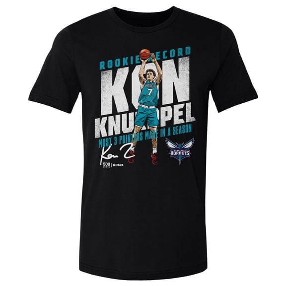 Men's 500 Level Kon Knueppel Black Charlotte Hornets Rookie Three-Point Record T-Shirt