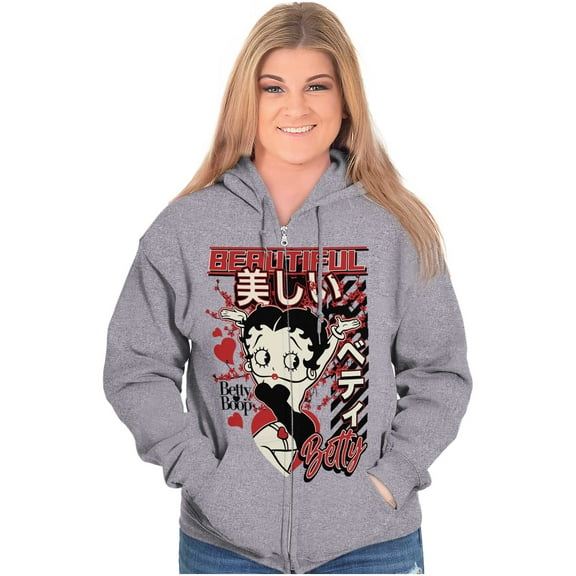 Kanji Style Betty Boop Beautiful Zip Hoodie Sweatshirt Women Brisco Brands S