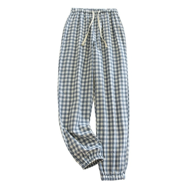 UJNDER Women's Checkered Pajama Pants Spring Summer Loose Comfortable Plus Size Home Wear Cartoon Design Blue M