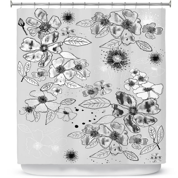 Shower Curtains 70" x 84" from DiaNoche Designs by Julie Ansbro - Drawn Blossom Gray