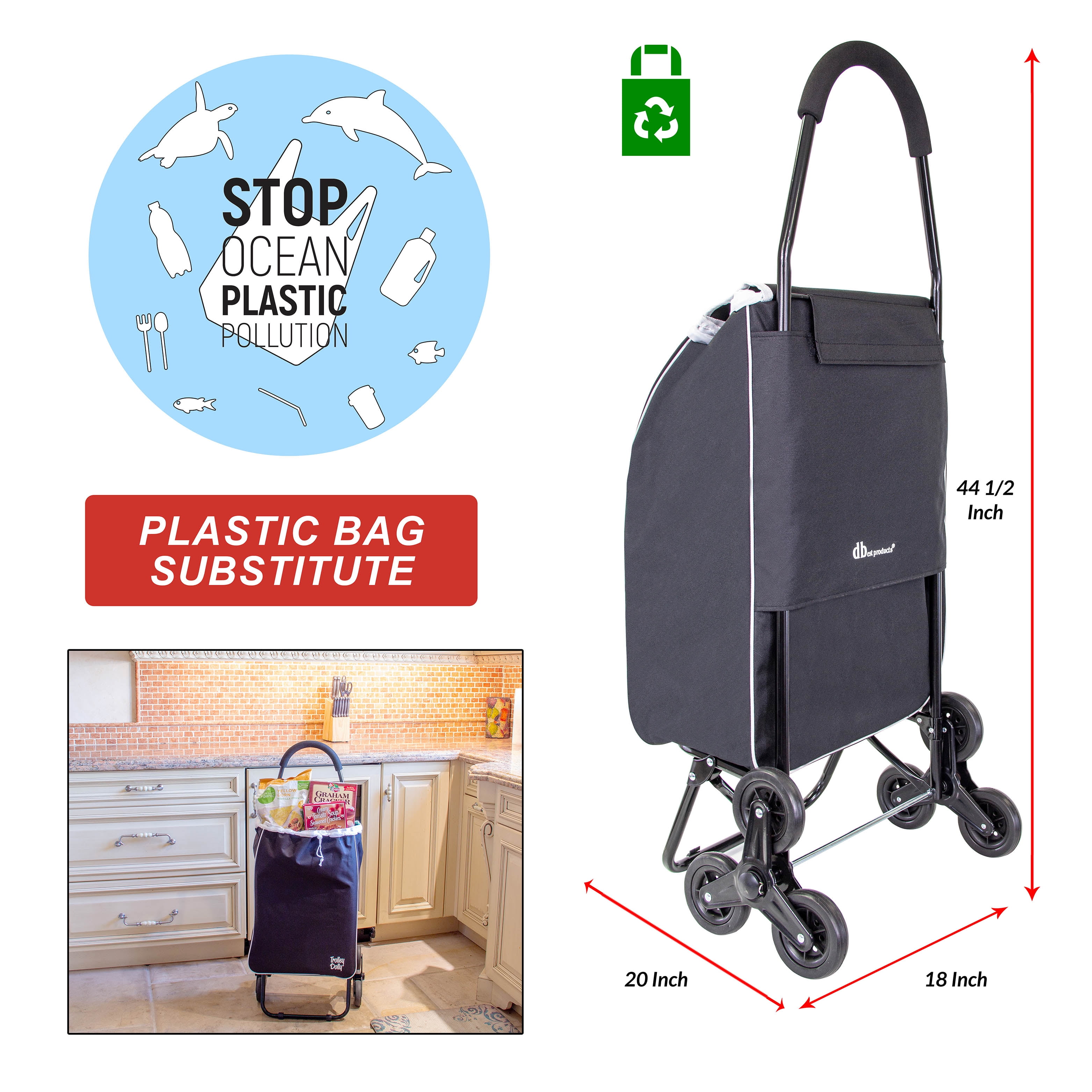 Carrello Per Scale Dbest Products - Portabiancheria Con 3 Ruote, Cesto Lavanderia Rimovibile, Grigio/Marrone - Foto 12