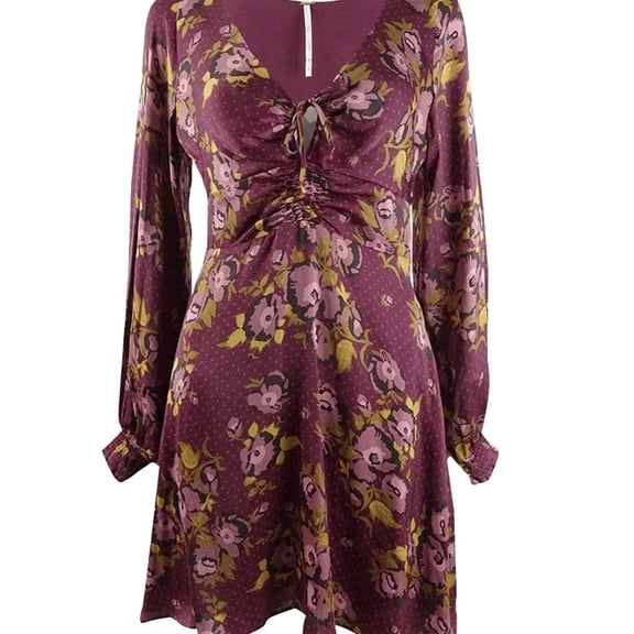 Free People Womens Floral Fit & Flare Dress, Purple, 0