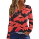 thumbnail image 1 of Blusa informal con cuello en V, botones y manga larga con estampado de murciélago de Halloween para mujer, 1 of 5