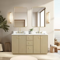 Oza 60M" Bath Vanity in Aged Natural Oak with Fish Maw White Quartz Top & Mirror