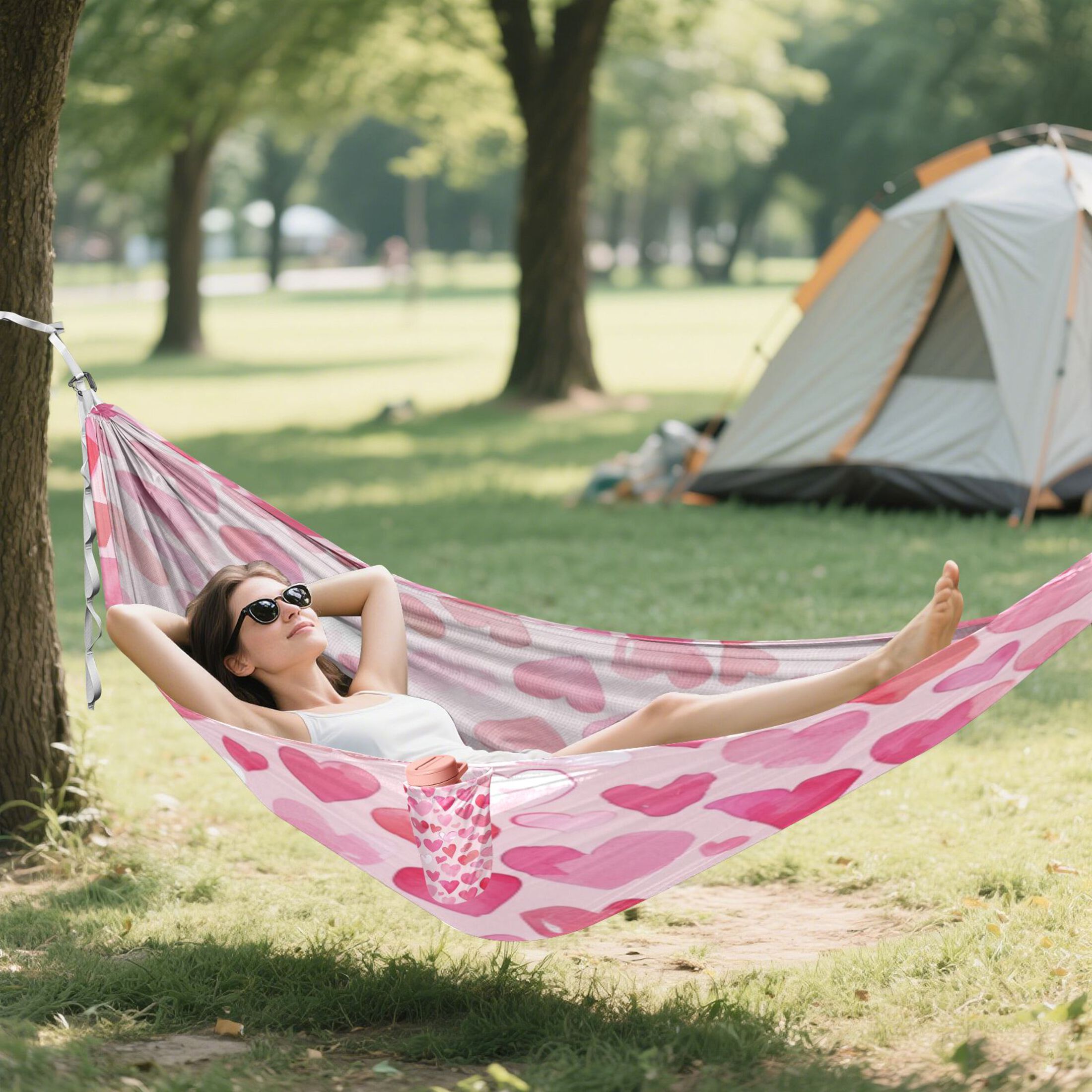 Hammock Camping Hammock Nylon Portable Hammock Travel Camping Hammock Cartoon Pink Hearts Seamless