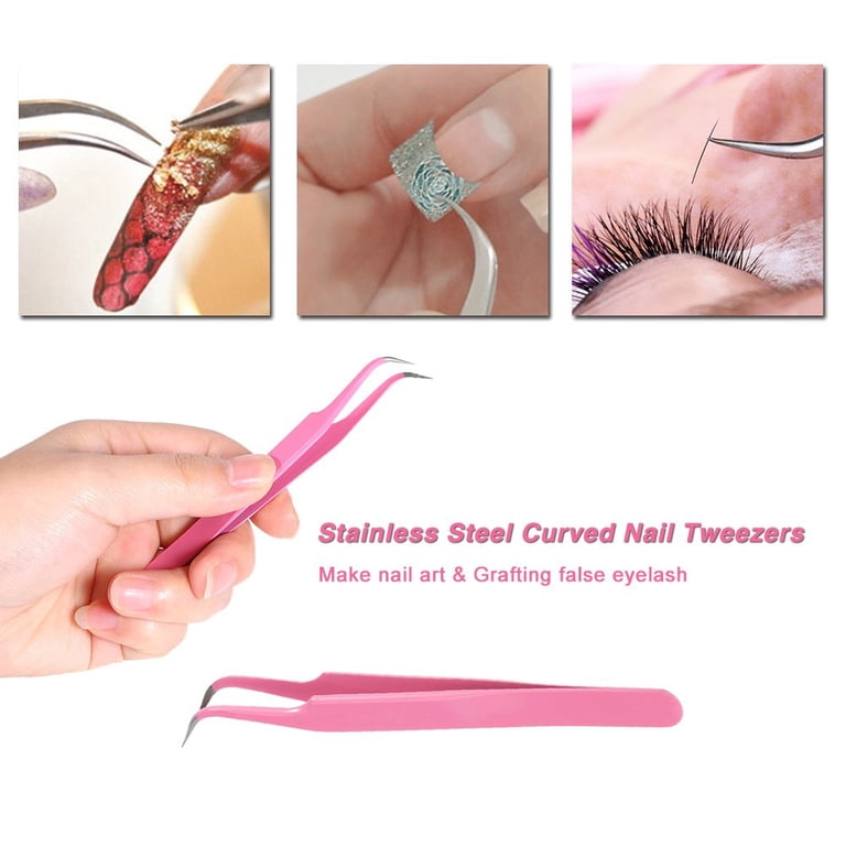 2-Piece Lash Extension Tweezers Set - Straight & Curved Tip, Stainless Steel, For Eyelashes & Crafts