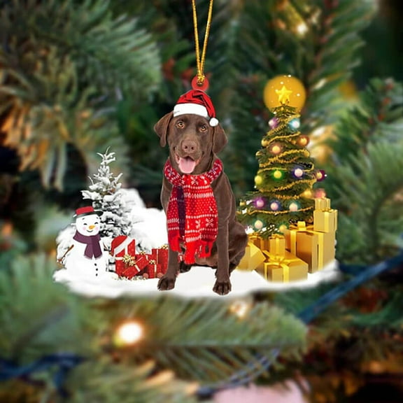 Acrylic 2D FLAT Holiday Tree Decoration Chocolate Labrador Retriever Christmas Ornament SM006
