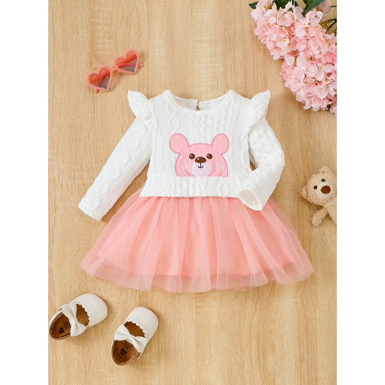 Mioglrie 18 Months Baby Girls Dress 24 Months Girls Long Sleeve Dress Round Neck Toddler Girls Fall Winter Tulle Dress White, Infant Girl's, Size: 18-