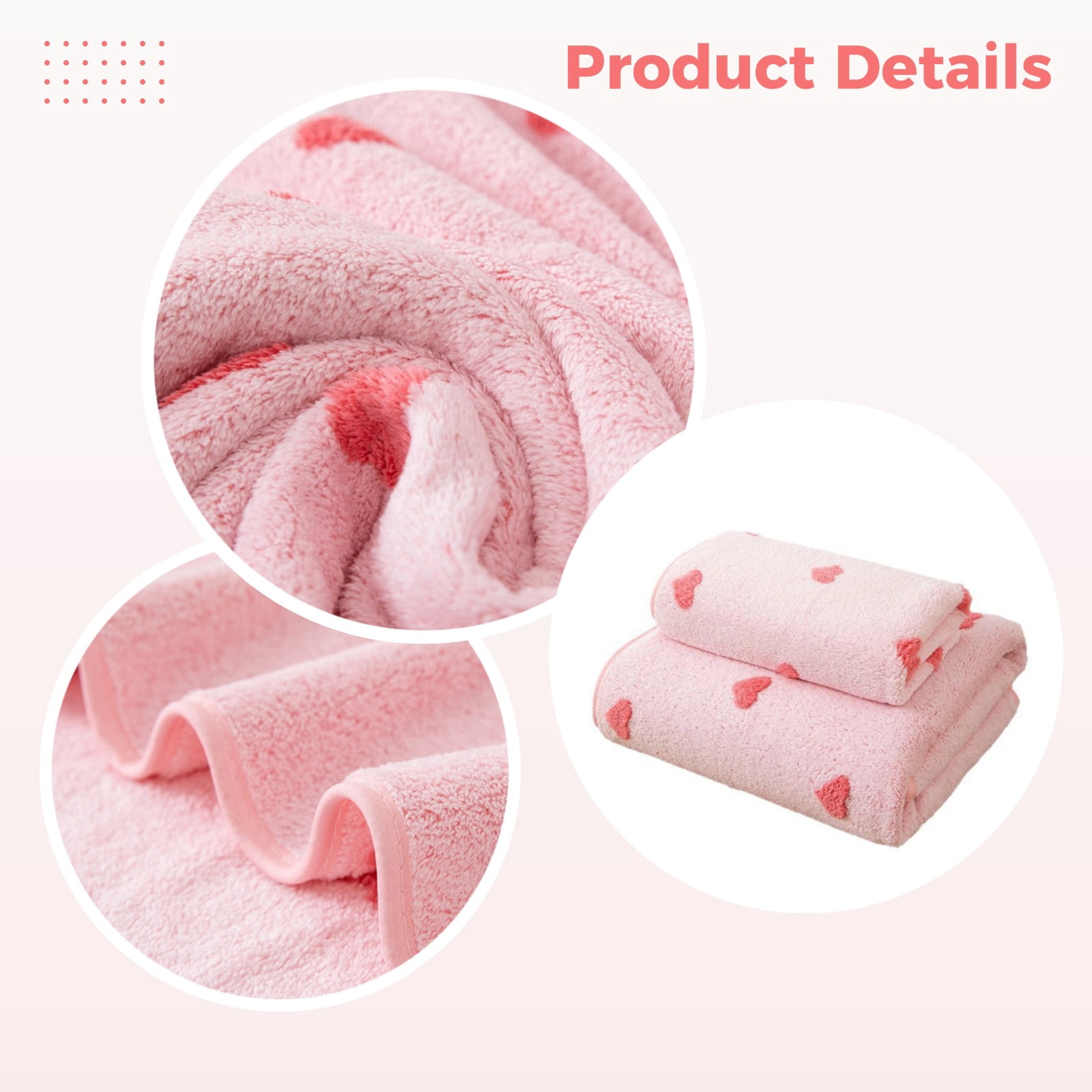 4 Pcs Coral Fleece Bathroom Hand Towels Set, Highly Absorbent Quick Dry Bath Towel, 13.4 x 29.1 in / 34 x 74 cm, Valentine's Day Pink Towel Set