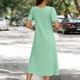 thumbnail image 6 of CFLVAEK Summer Dresses for Women with Pockets Elegant Pleated V Neck Dress Solid Short Sleeve Summer Dresses Green XL, 6 of 7