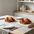 thumbnail image 5 of 10.2" Fall Sunflower & Maple Leaf Candle Ring Wreath, Thanksgiving Tabletop Faux Floral Centerpiece with Mini Pumpkins & Pinecones, Autumn Harvest Pillar Candle Holder Decoration, 1 Pack, 5 of 7