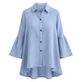 thumbnail image 4 of Yxbdin Linen Shirts for Women Button Down Bell Long Sleeve Blouses Oversized V Neck Tops Dressy Casual Solid Clothes Blue XXL, 4 of 5